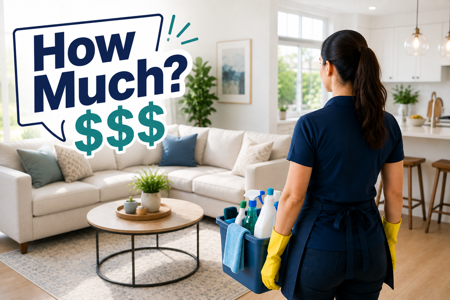 Professional house cleaner in a San Diego living room